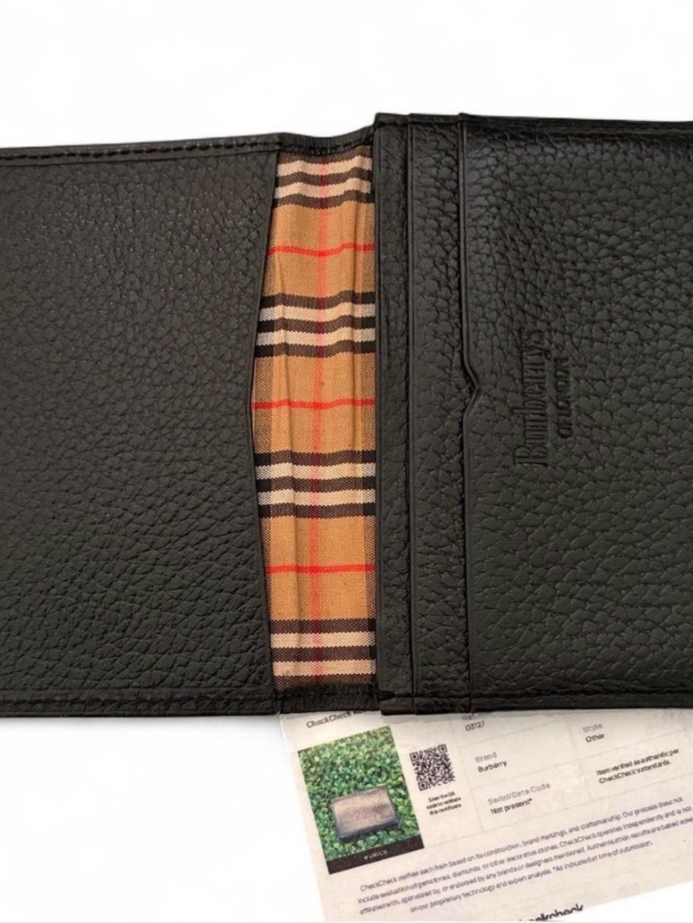 Vintage Burberrys Black Pebbled Leather Cardholder with Nova Check Lining - COA